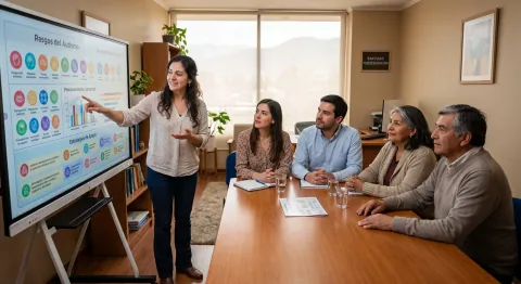 Reunión familiar intergeneracional con abuelos participando en orientación para convivencia neurodivergente