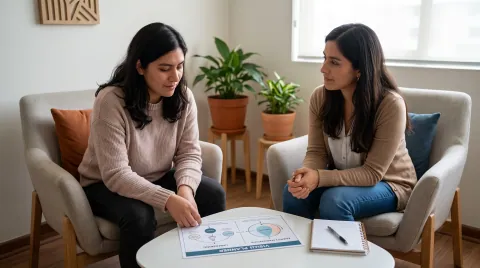 Adulto en sesión individual online, espacio confidencial de escucha y autonomía